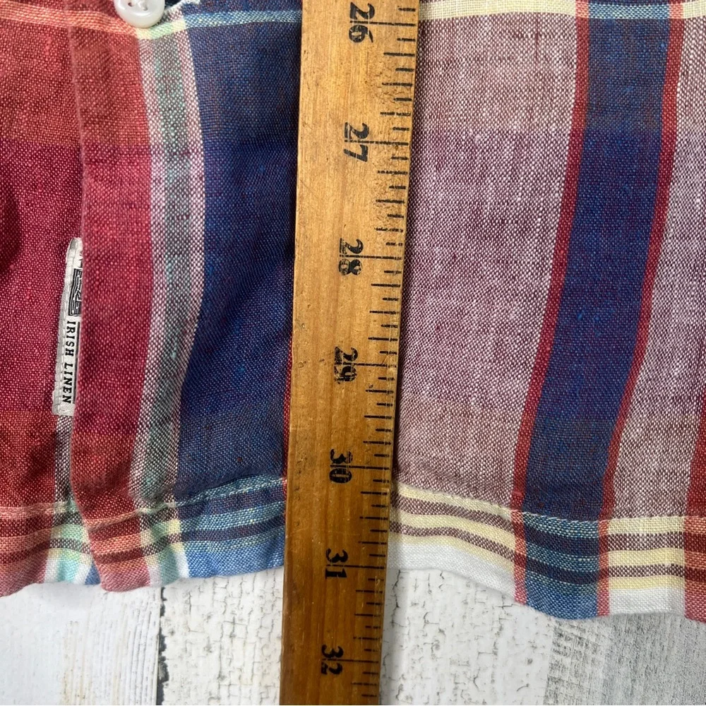J. Crew Baird McNutt Italian Linen Plaid Button Front Shirt Men’s XL Preppy Camp